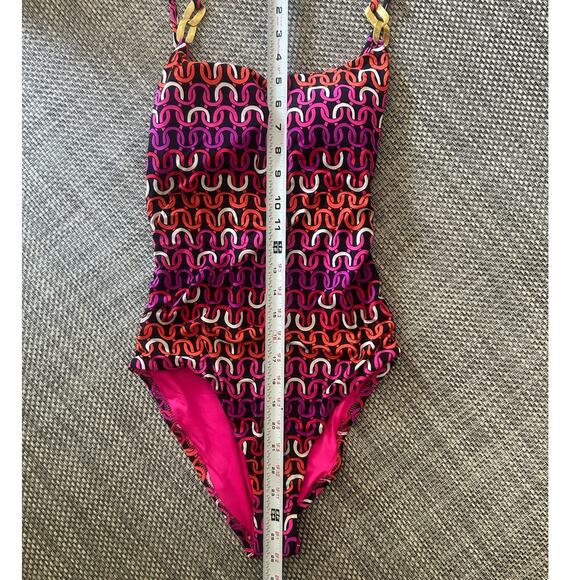 TRINA TURK Echo Chain Print Scoopneck One-piece Swimsuit Pink Orange Multi Geo 8 - Picture 3 of 3